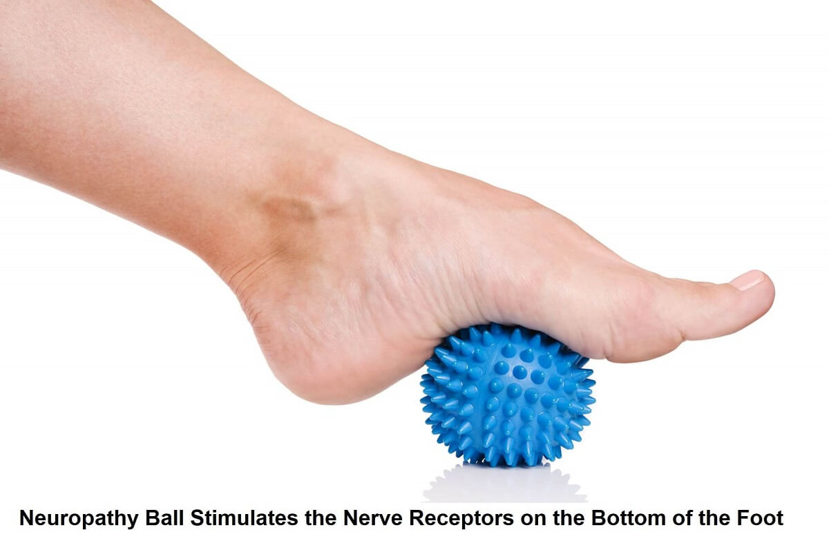 The neuropathy ball stimulates the nerve receptors on the bottom of the foot & helps in more blood supply to heal the nerves